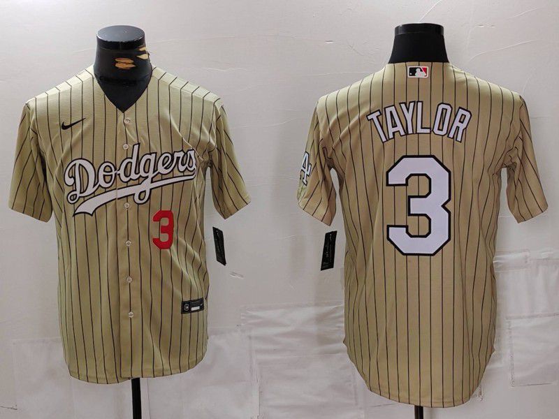 Men Los Angeles Dodgers #3 Taylor yellow Stripe Game 2024 Nike MLB Jersey style 2